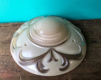 Art Deco Cream and Clear Ceiling Light Fixture, Suspended Chain Lamp Shade