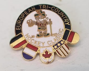 European Tri-Country Hockey Classic Vintage Metal Enamel Pin