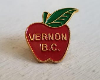 Vernon B.C. Vintage Metal Enamel Apple Pin. Canada.