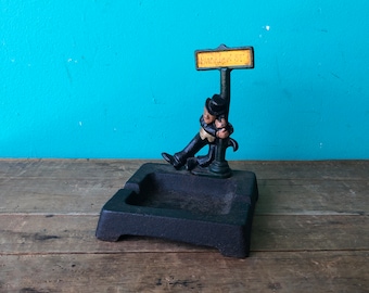 1950s Cast Iron Ashtray and Bottle Opener, Drunk on Lamp Post Bourbon Street, New Orleans