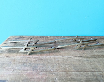 Set of 4 Mid Century Modern Brass Drawer Pulls, 6" x 1"