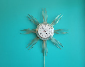 Midcentury Modern Starburst Wall Clock by Ingram