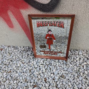 Vintage Beefeater London Distilled Dry Gin Mirror Bar Sign in Wood Frame, 16&quot; x 12&quot; x 1/2&quot;