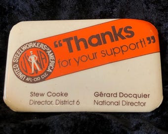 Vintage Pinback Button United Steelworkers of America Director, District 6 USWA, 2 3/4" x 1 3/4"