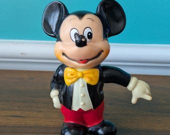 Vintage 1940s Walt Disney Mickey Mouse Coin Bank, 6" x 2.5", Made in Korea