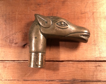 Antique Brass Horse Head Cane Head Handle Ornate Turn of The Century