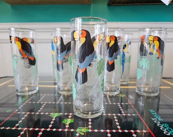 Set of 10 Vintage Fun Toucan and Parrot Glasses