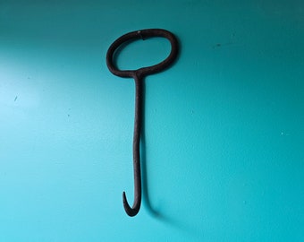 Large Antique Cast Iron Hay Bale Hook, Rustic Farm Décor