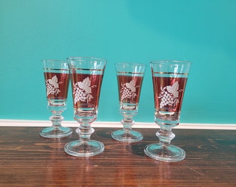 Four Cranberry Cordial Glasses