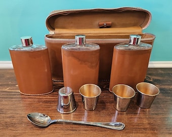 1960s Barware Set in Leather Carrying Case. England and Canada.