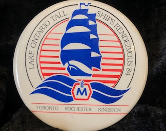 Vintage Button Molson's Lake Ontario Tall Ships Rendezvous 1984 2 1/4"