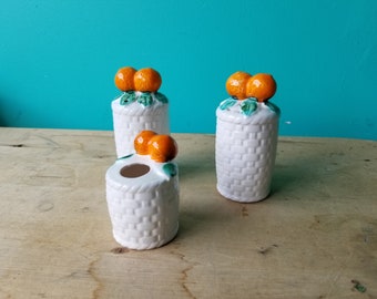 Orange Themed Salt Pepper and Toothpick Holder Set - Japan