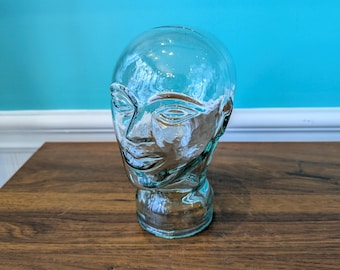 Vintage Mini Green Glass Head Display, 8" tall x 3 1/4" across