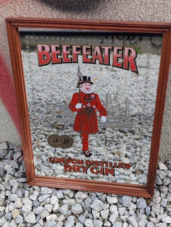 【希少】BEEFEATER  DRY GINアンティーク　パブミラー Vintage Beefeater London Distilled Dry Gin Mirror Bar Sign in Wood