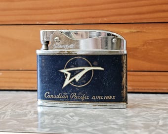 Vintage Canadian Pacific Airlines Lighter, Golden Bell Refillable Lighter, Made in Japan, 2" x 1 3/4" x 3/8"