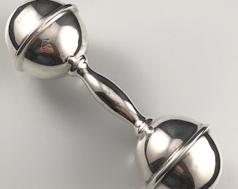 Vintage Lunt C99 Silver Plated Baby Rattle, 4 3/4" x 1 1/2"