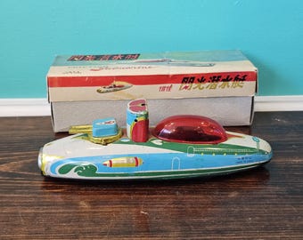 Friction Submarine MF 964 Vintage Toy with Original Box. 1970s. Made in China.
