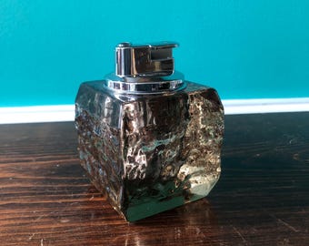 Vintage Smokey Glass Base Table Lighter with Brand New Butane Insert