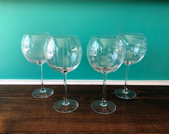 Mikasa Vintage Etched Crystal "Cheers" Balloon Wine Glasses. Set of Four.