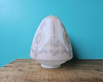 Art Deco White Pendant Shade With Pink and Grey Accents