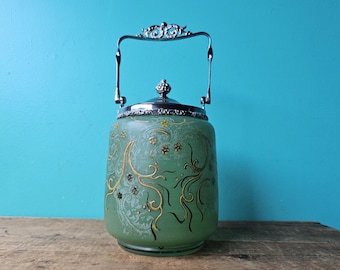 Victorian Hand Painted Biscuit Jar from 1895-1922, 10"