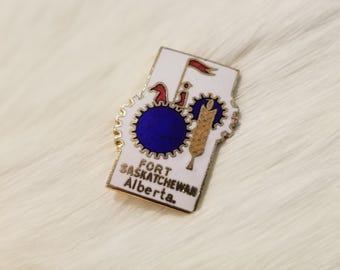 Fort Saskatchewan Alberta Vintage Metal Enamel Pin. Canada.