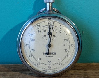 Vintage Marathon One Button Stop Watch Made in USSR, 15 Jewels, 2"