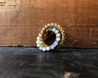 Vintage Blue Rhinestone Double Circle Brooch