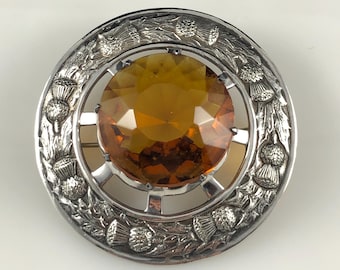 Scottish Thistle Kilt Pin with Cairngorm Stone, 2 3/4"