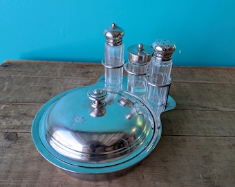 1917 Royal York Hotel Silver Plated Cruet Set Elkington and Co, England, 4 1/4" tall x 8" wide