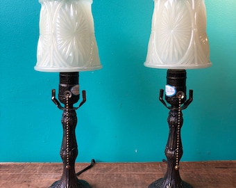 Pair of Uranium Glass Table Lamps, 13" Tall A