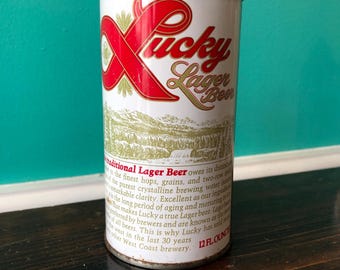 Lucky Breweries Lager, 1970's Empty Pull-tab Beer Can. USA.