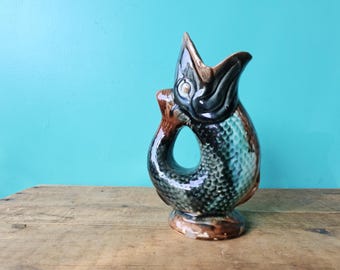 Antique Majolica Gluggle Gurgling Fish Jug