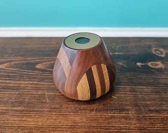 1997 Collier Multi Wood Desktop Kaleidoscope, 3" tall