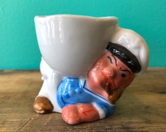 Vintage Ceramic Sailor Egg Cup, Made in Japan, 2" tall x 2 3/4" wide A