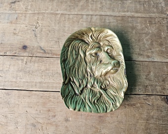 Vintage Brass Dog Face Trinket Dish, 4 1/2" x 3 1/4" B
