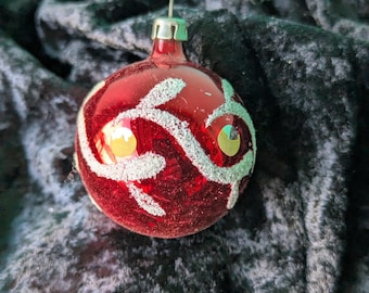 Vintage Red and White Christmas Ornament, Made in Poland, 2 1/2" long x 2" across