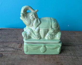 Vintage Ceramic Elephant Trinket Box, Made in Italy by Bellini, 5" tall x 4" x 2 1/2"