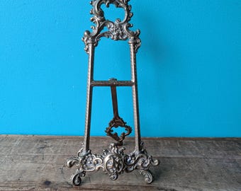 Antique Easel/Art Stand, Brass Decorative Art Display, 9 1/2" x 4 1/4" x 3 1/2"
