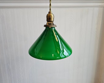 Midcentury Ceiling/Pendant Light with Emerald Green Glass Shade Industrial 9"