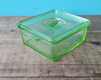 Hazel Atlas Glass Company Square Refrigerator Dish Uranium Glass