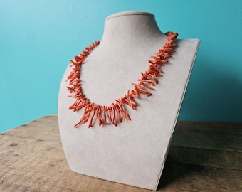 Vintage Coral Branch Necklace 19", Salmon Pink Natural Coral