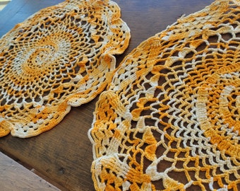 Pair of Intricate Yellow Doilies