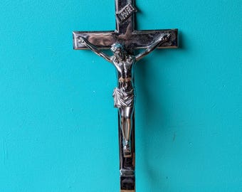 15" Vintage Chrome Casket Crucifix