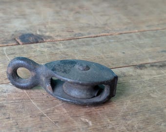 1900's Small Cast Iron Suspended Pulley, 2 1/4" x 1"