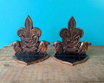 Vintage Pair Bookends, Boy Scouts Be Prepared, 5" x 5 1/4"