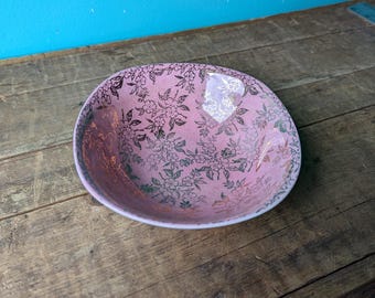 Vintage Pink Floral Bowl Vogue Moderne Pattern, H. Aynsley & Co Made in England
