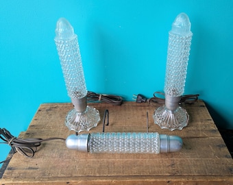 Art Deco Bullet Torpedo Lamps and Headboard Lamp, Boudoir Crystal Lighting Set
