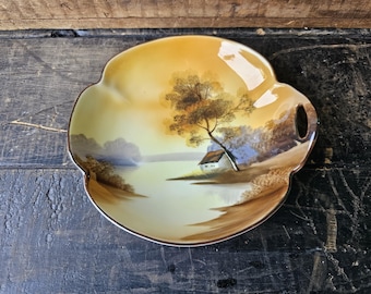 Antique Noritake Trinket Dish, House by the Lake, Hand Painted Made in Japan