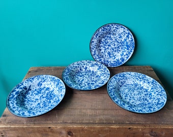 Enamelware Splatter Blue Set of Four Bowls